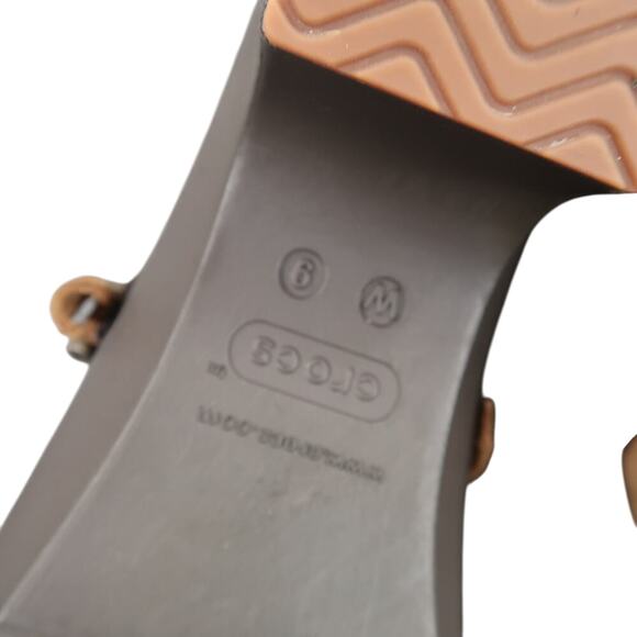 Crocs Shoe Women 9 Clog Slip On Comfort Fashion Rubber Leather Strap Brown Sarah - Picture 15 of 16